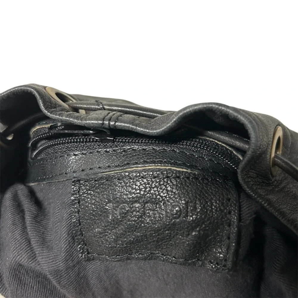 TopShop Real Leather Bucket Crossbody Bag with Tassels Grayish Black Color - Picture 6 of 8